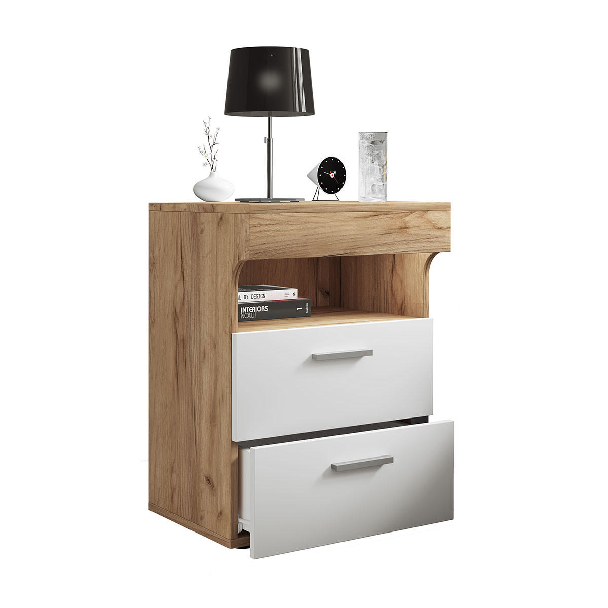 NACHTSCHRANK 45/61/39 cm  - Honigeiche/Silberfarben, MODERN, Holzwerkstoff/Kunststoff (45/61/39cm) - MID.YOU