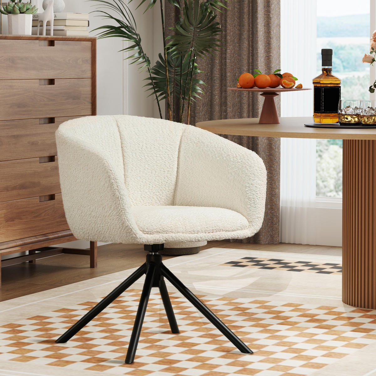 SESSEL Loungesessel mit Armlehne, 360° Drehfunktion, Leinenoptik, Cremeweiß - Creme, Kunststoff (58.5/78.5/59cm) - HOMCOM