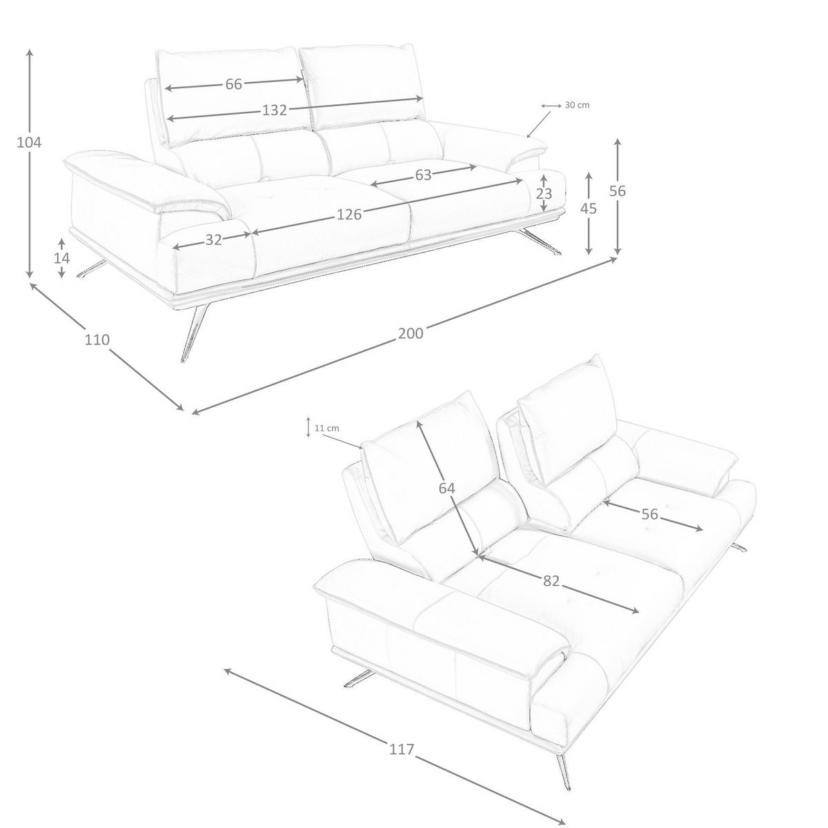 SOFA 2-Sitzer-Sofa aus taupegrauem Leder 200/117/104 cm - Taupe/Chromfarben, Leder/Metall (200/100/117cm) - ANGEL CERDA