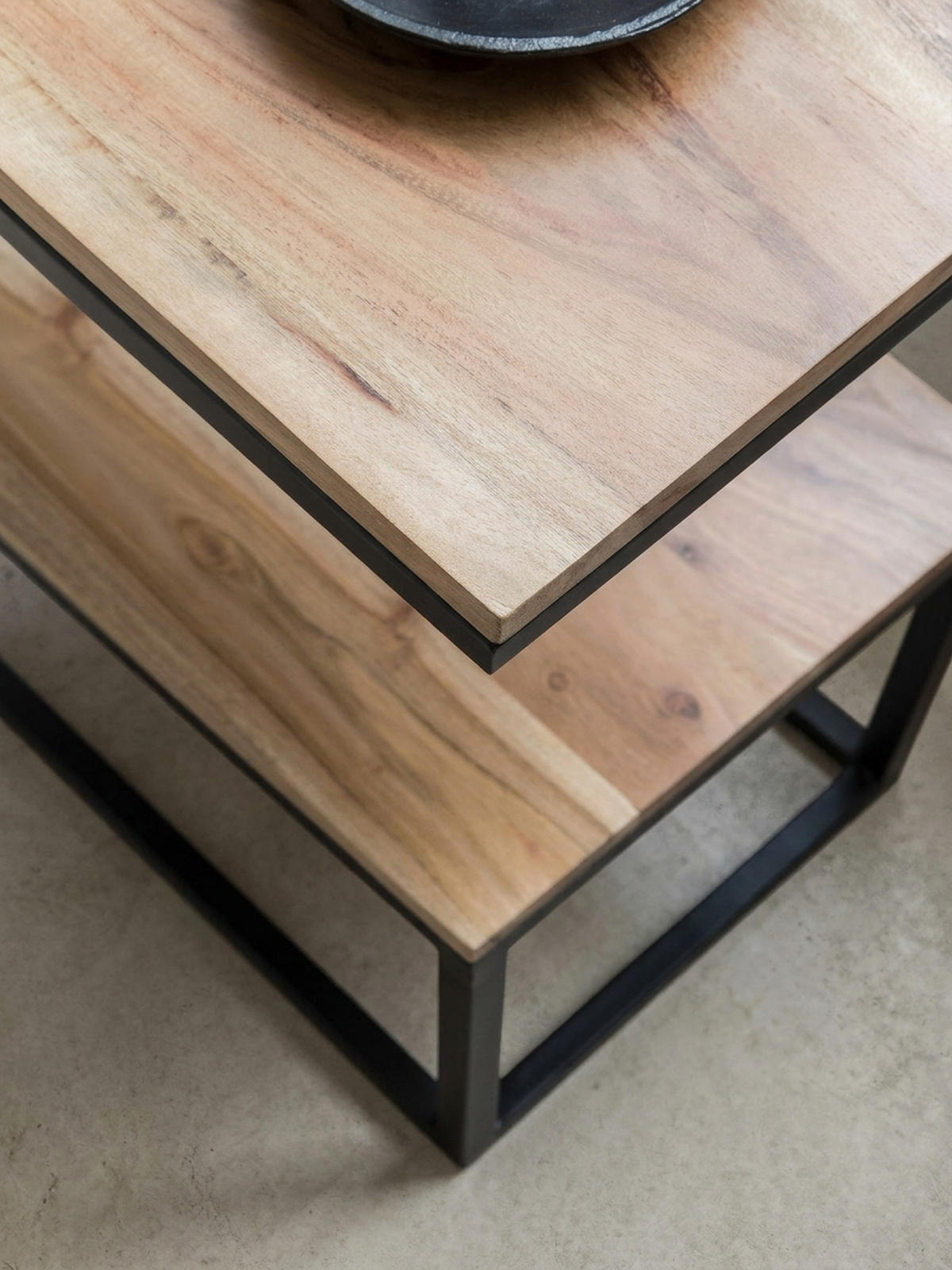 BEISTELLTISCH Massivholz S-Design Metallgestell Ablageflächen INDI, Beige 45x30x60 cm - Beige/Schwarz, Holz/Metall (30/45/60cm) - KADIMA DESIGN