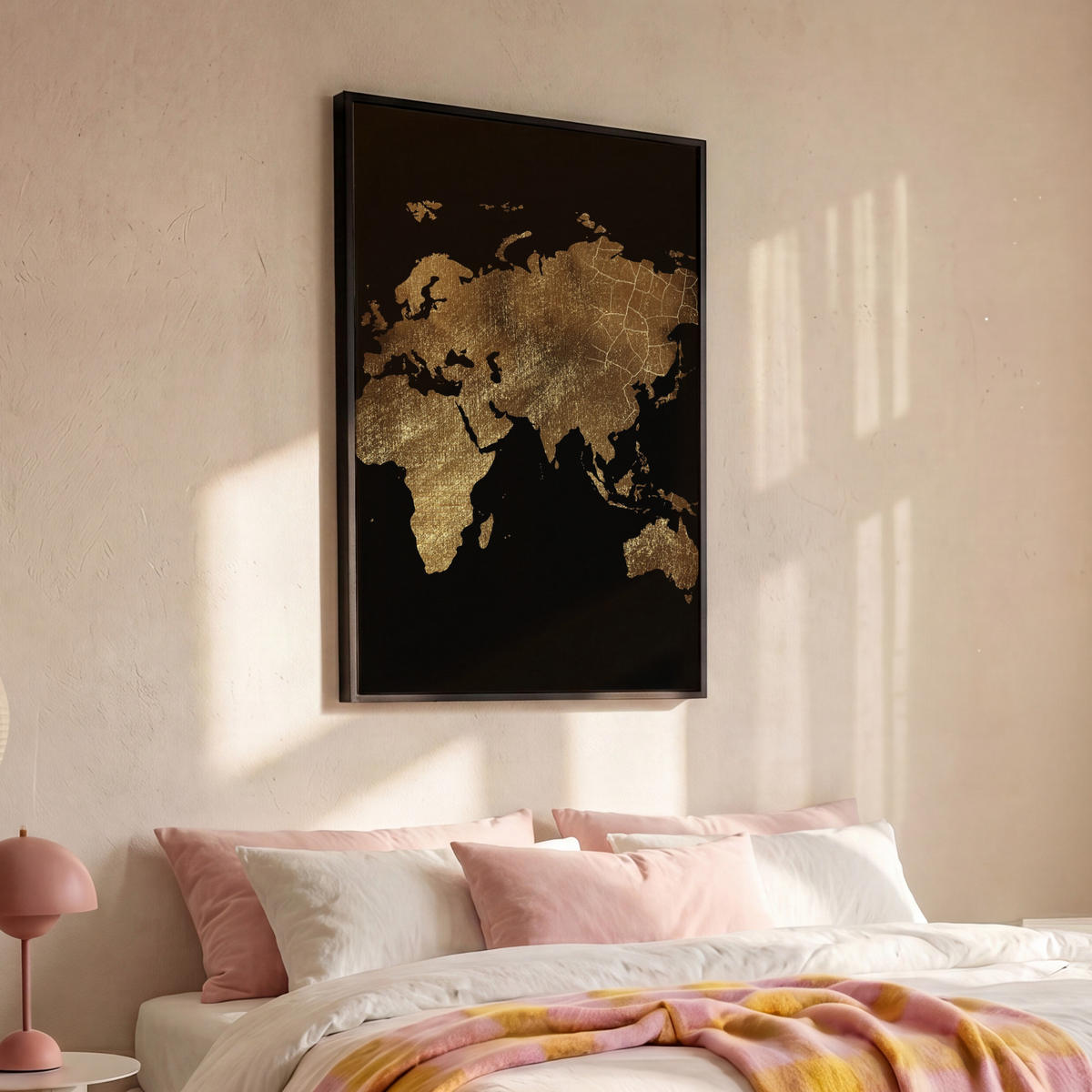 LEINWAND Bilder mit Rahmen - Weltkarte - Gold - Luxus - Erde - Schwarz - 100x150 - Goldfarben, Textil (100/150cm) - MuchoWow