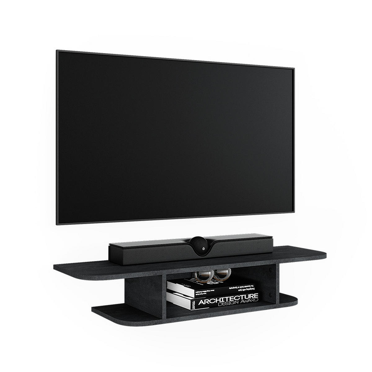 TV-SCHRANK Lorio Schwarz Beton 105 x 18.2 cm offene Fächer - Schwarz, Holzwerkstoff (105/18.2/30cm) - Vicco