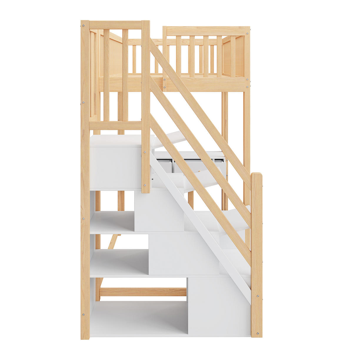 HOCHBETT 90/200 cm Weiß mit Tisch und Aufbewahrungstreppe - Weiß, Holz (90/200cm) - MIVRAY