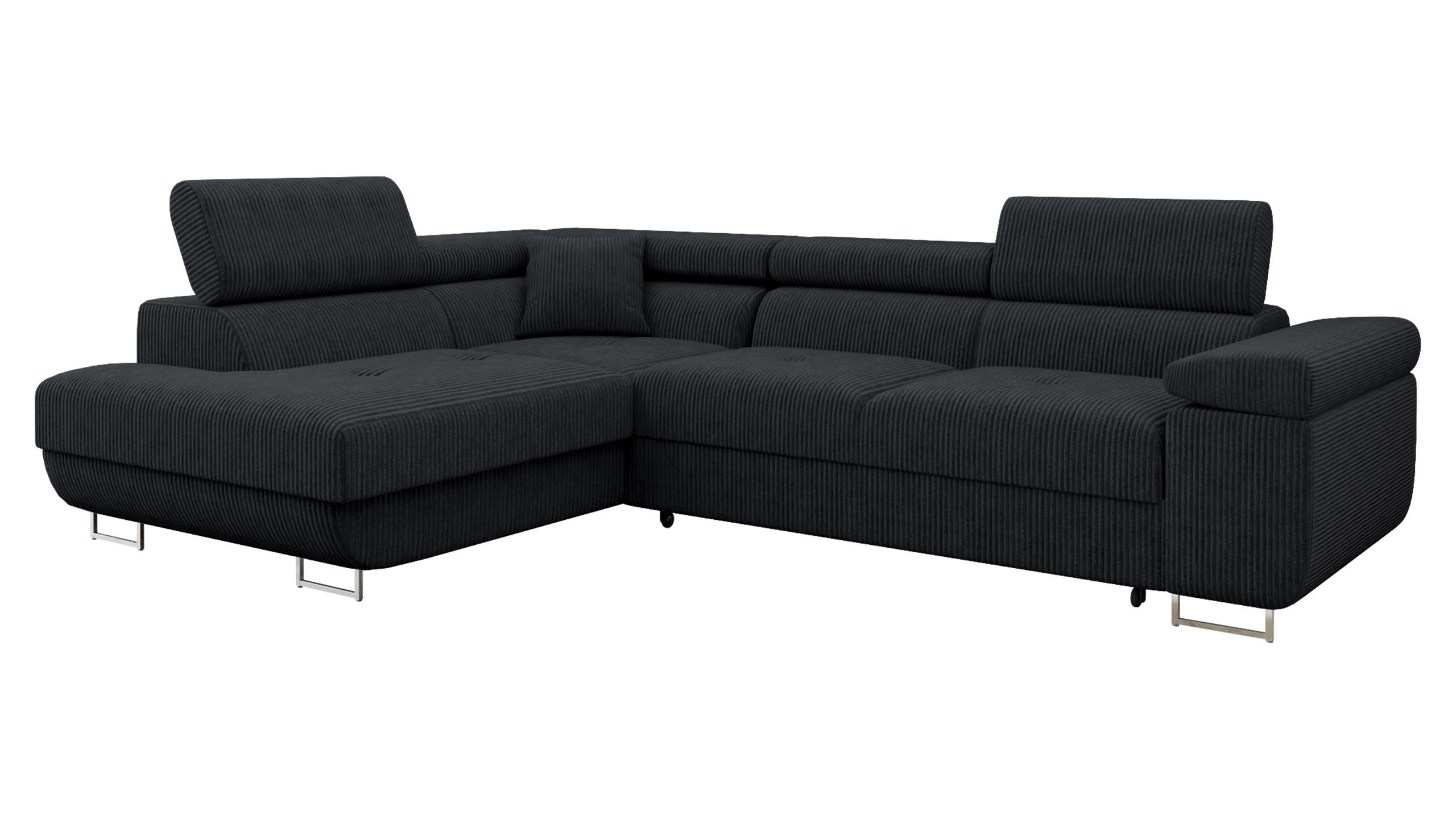 ECKSOFA Torezio Cord, Seite: Links - Schwarz, Holz/Textil (274/203cm) - MIRJAN24