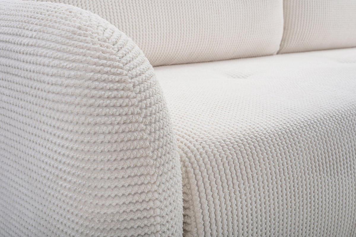 BETTSOFA VIVO Creme Geflochtener Stoff mit Schlaffunktion - Creme, Holz (230/95/102cm) - MASSENO