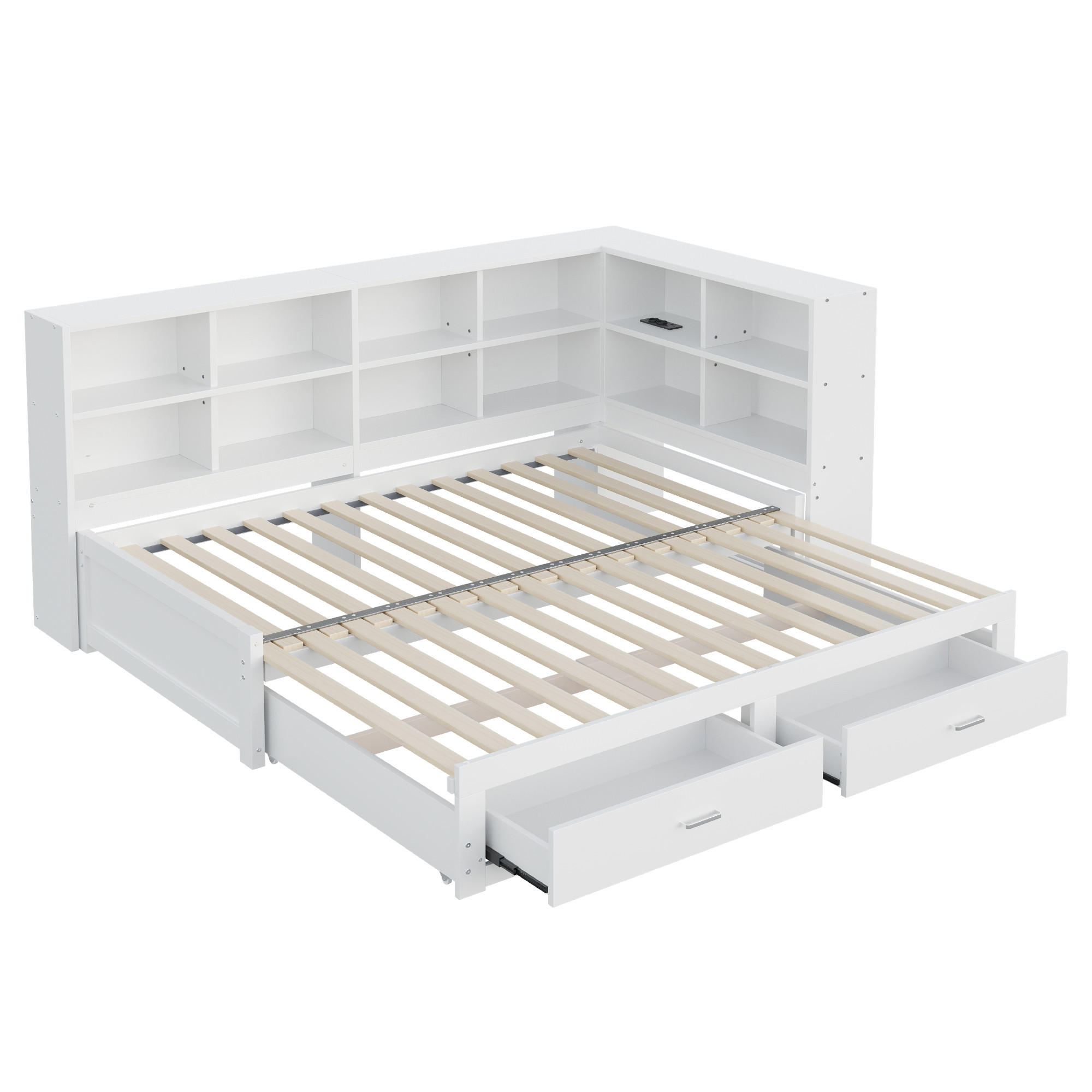 JUGENDBETT 90/180x190cm mit Ausziehbett，Weiß - Weiß, Holz (90/190cm) - KOMHTOM