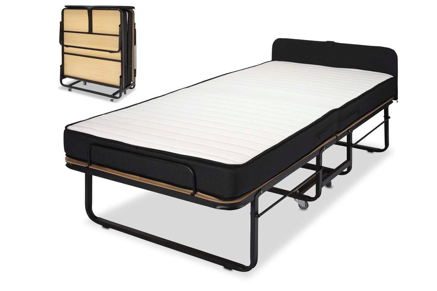 GÄSTEBETT GB100 - 90x200 cm mit Federkern Matratze - Schwarz, Metall (90/200cm) - BED BOX