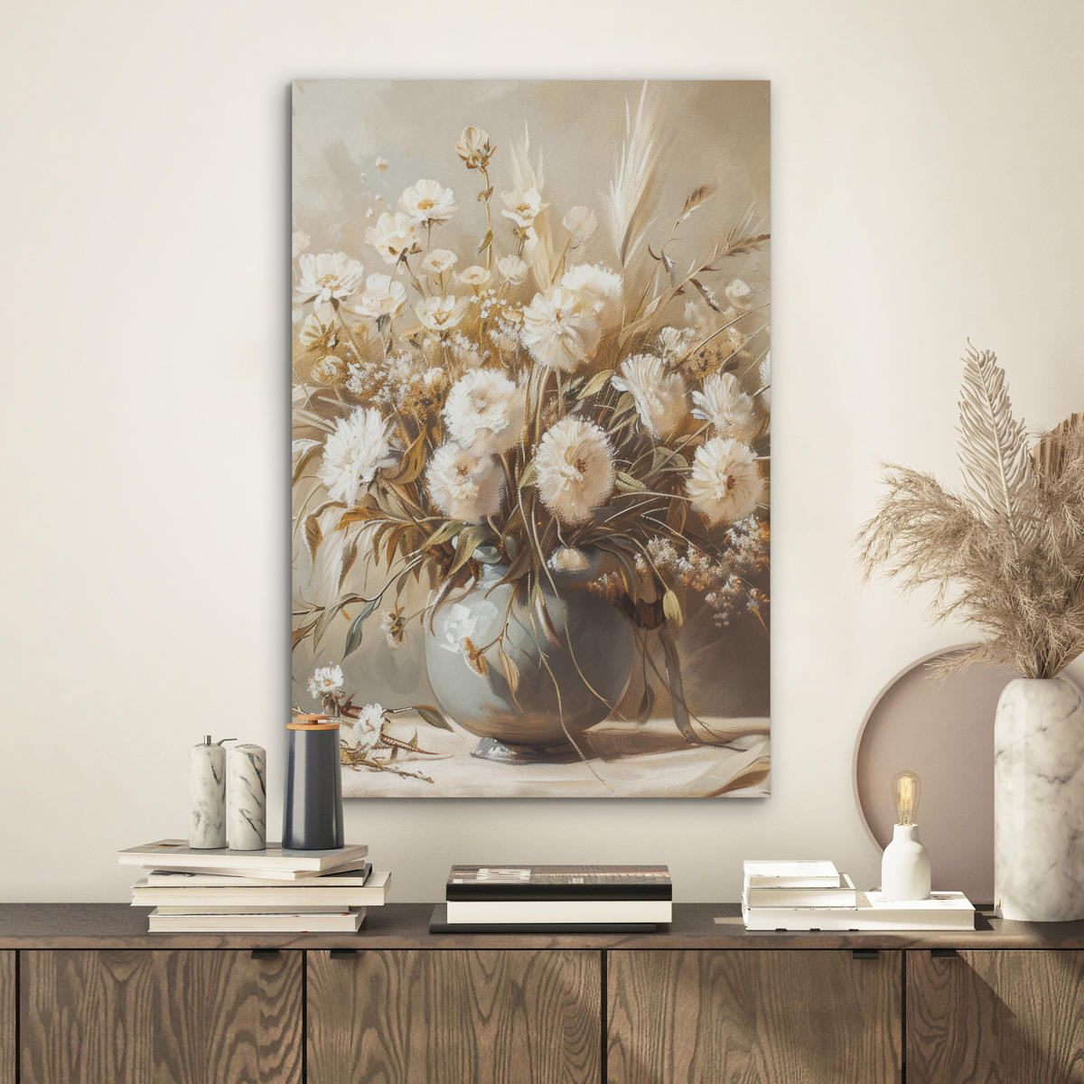AKUSTIKBILD - Blumen - Vase - Stilleben - Beige - 50x70 - Creme, Kunststoff (50/70/0.9cm) - MuchoWow