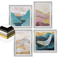 WANDBILDER 4er Set - 50x50 cm & 40x60 cm Silberner Rahmen - Abstrakte Berge Sonne - Silberfarben, Kunststoff (50/50cm) - ArtPrintCave