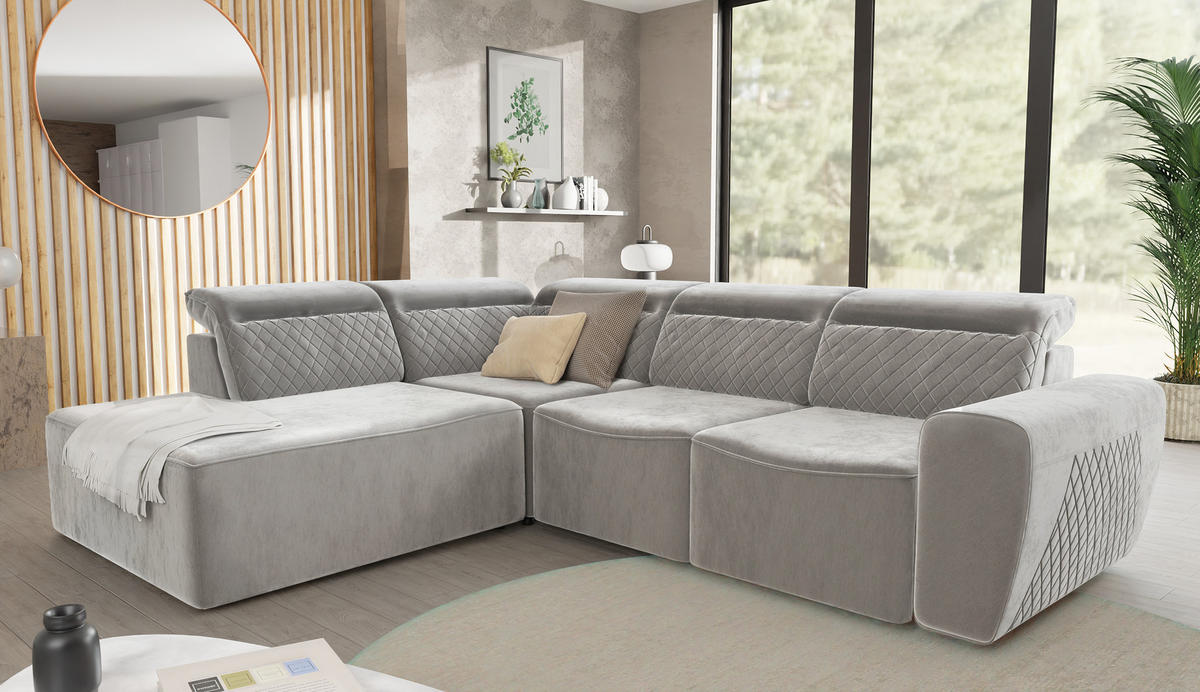 ECKSOFA Reid Grau Samt - Schwarz/Grau, Holz/Kunststoff (273/224cm) - S-Style Möbel