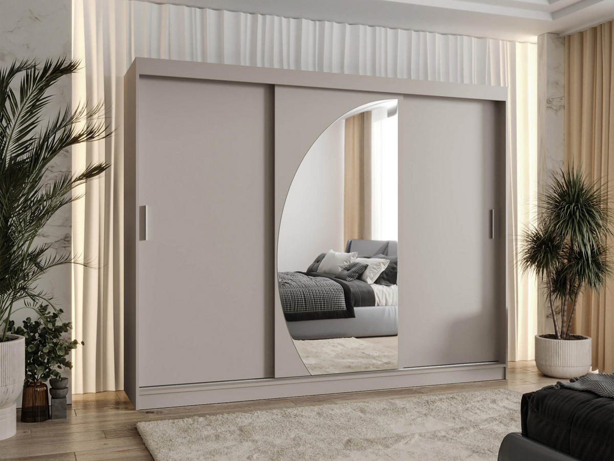 SCHWEBETÜRENSCHRANK Wika 250 cm mit Schubladen - Kaschmir/Silberfarben, Holzwerkstoff/Kunststoff (250/200/62cm) - MIRJAN24
