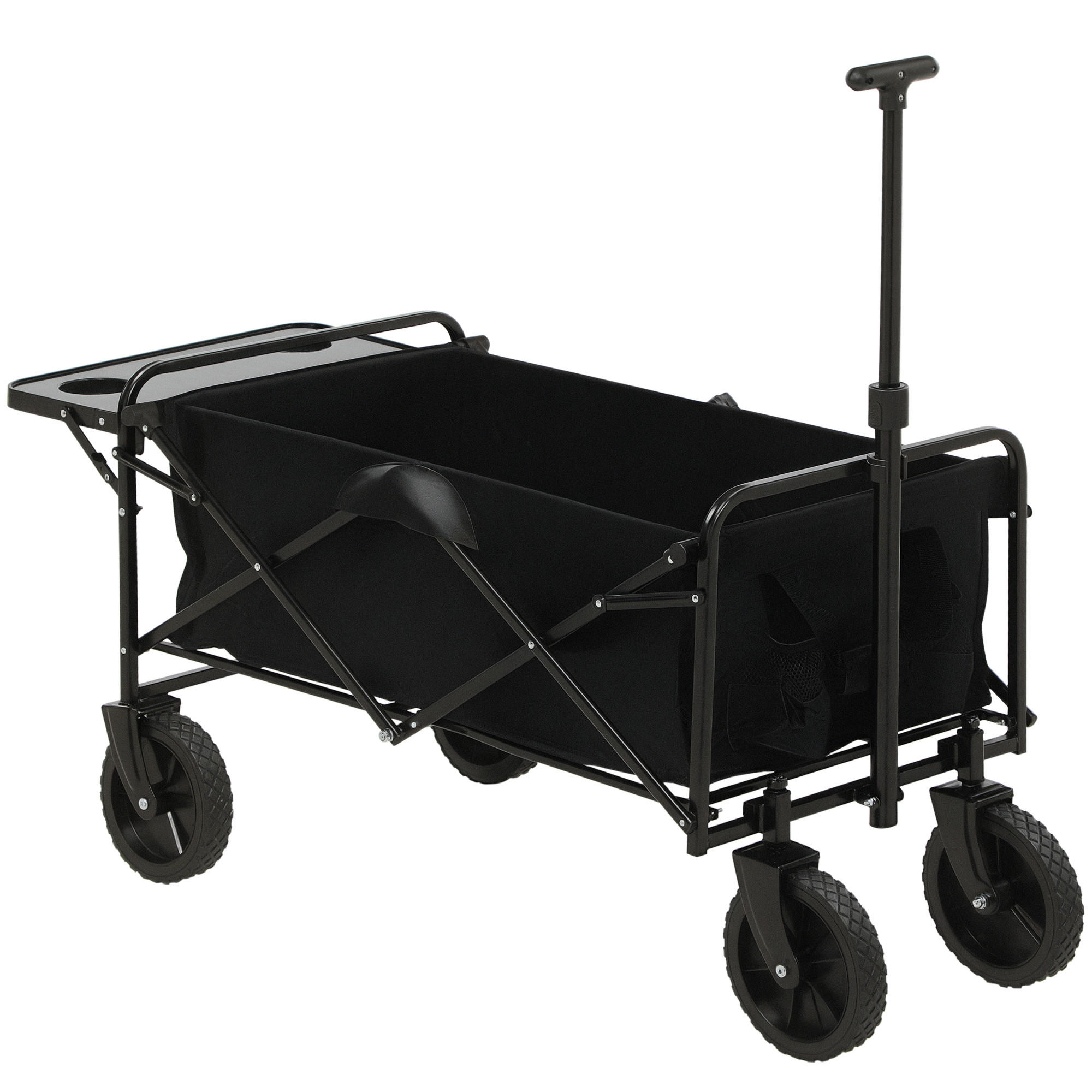 GARTENWAGEN DE-18769 4 Räder, Teleskopgriff & klappbare Ablage Schwarz - Schwarz, Metall (51/100/117cm) - ComfortXL