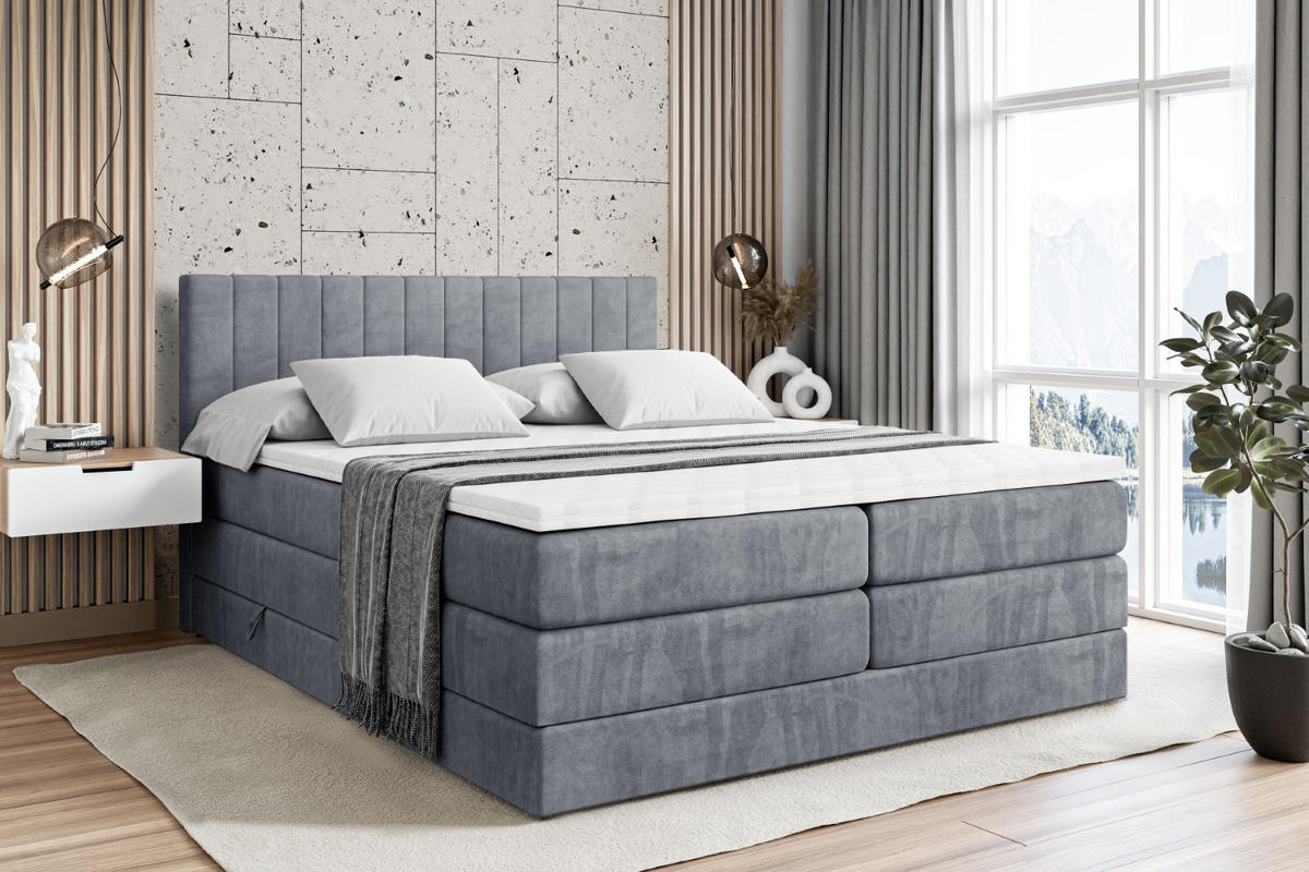 BOXSPRINGBETT EDITA KING - 180x200 - H3/H4 - Grau - Grau, Holzwerkstoff (180/200cm) - ALTDECOR