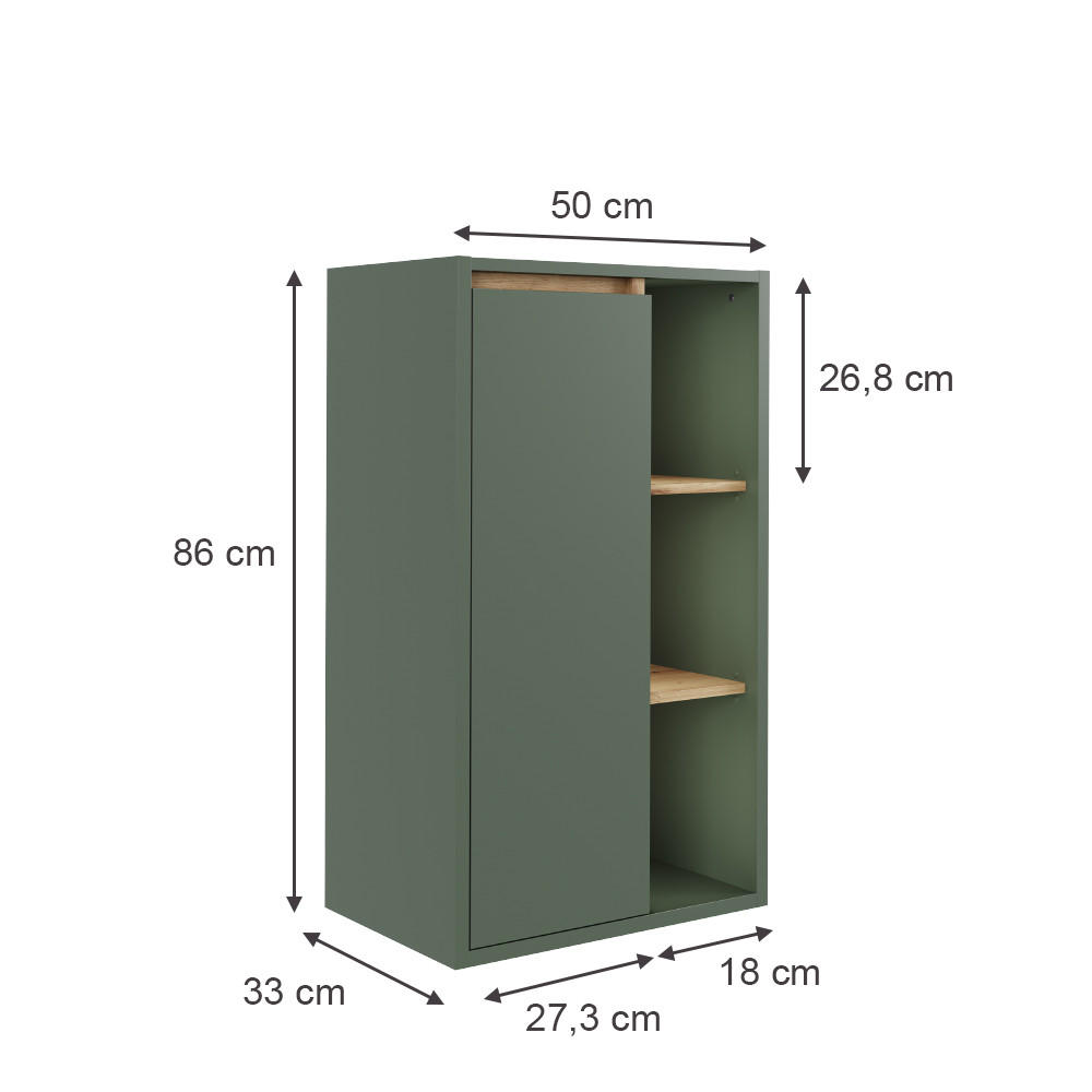 MIDISCHRANK Viola Grün/Artisan 50 x 86 cm mit offenen Regalen - Eiche Artisan/Grün, Holzwerkstoff (50/86/33cm) - Vicco