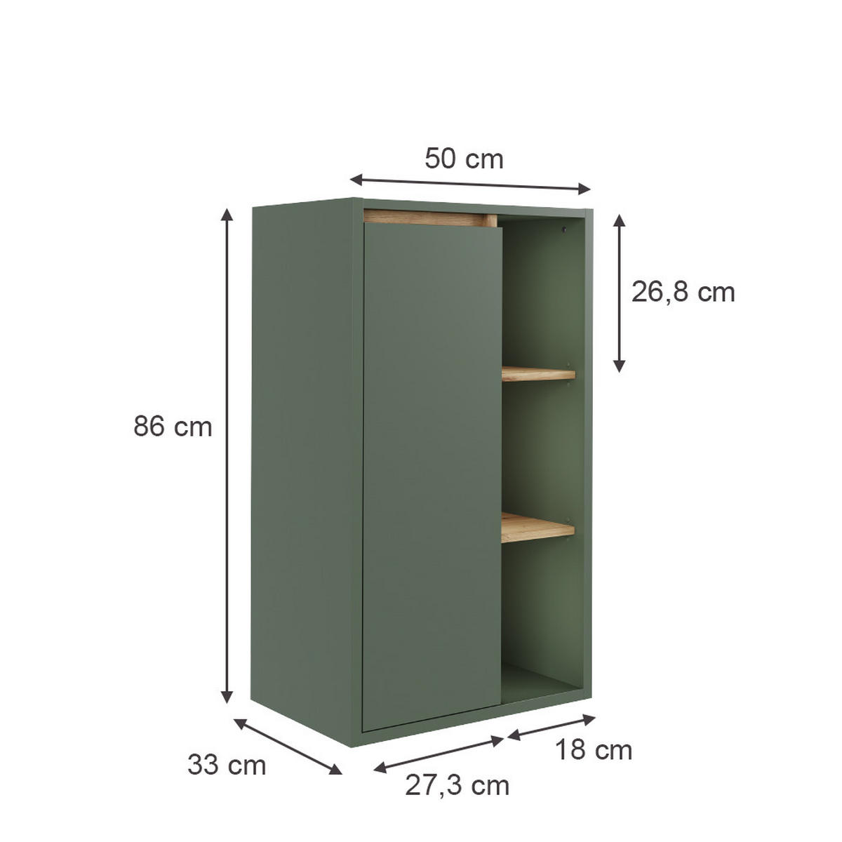 MIDISCHRANK Viola Grün/Artisan 50 x 86 cm mit offenen Regalen - Eiche Artisan/Grün, Holzwerkstoff (50/86/33cm) - Vicco