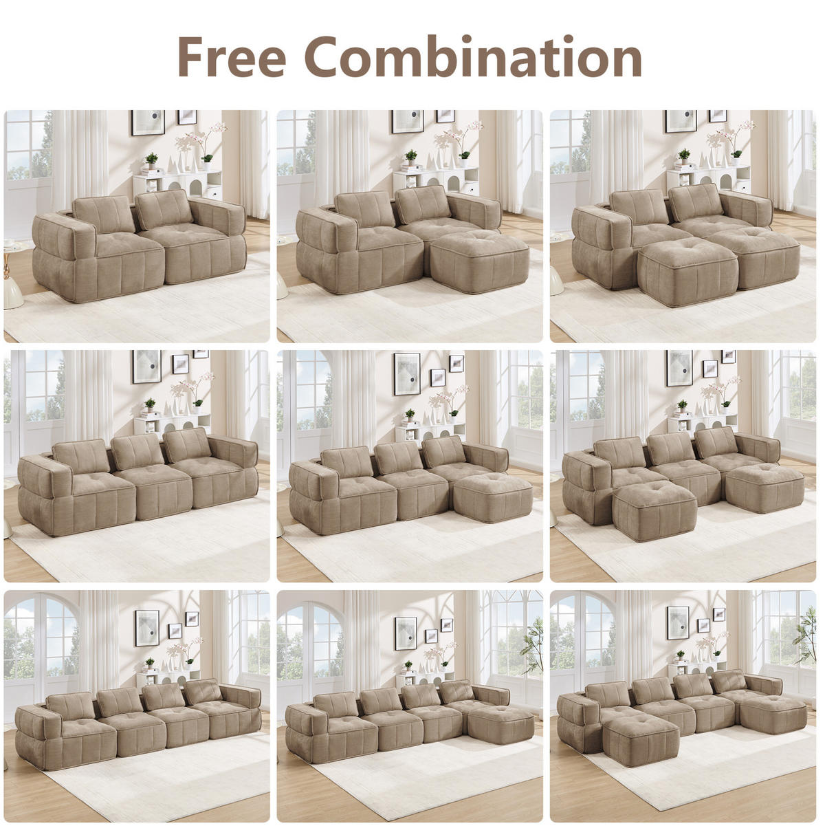 ECKSOFA 271/162/67 cm in Sand aus Polyester mit Hocker - Sandfarben, Kunststoff (162/271cm) - Flora Grace