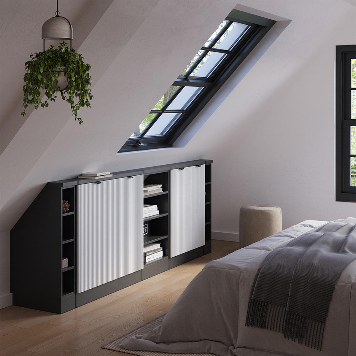 DACHSCHRÄGENSCHRANK-SET Rion Weiß Riffel 210 cm 5er Set - Weiß, Holzwerkstoff (210/81.6/46cm) - Vicco