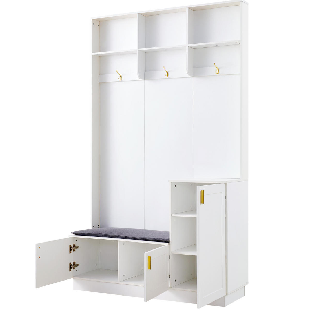 GARDEROBE mit Sitzbank und Schuhablage 120 x 40 x 200 cm Weiß - Weiß, Holzwerkstoff (40/200/120cm) - Beauniv