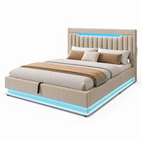 POLSTERBETT mit Stauraum, LED und Matratze 140x200 cm Leinen Beige - Beige, Metall (140/200cm) - Beauniv