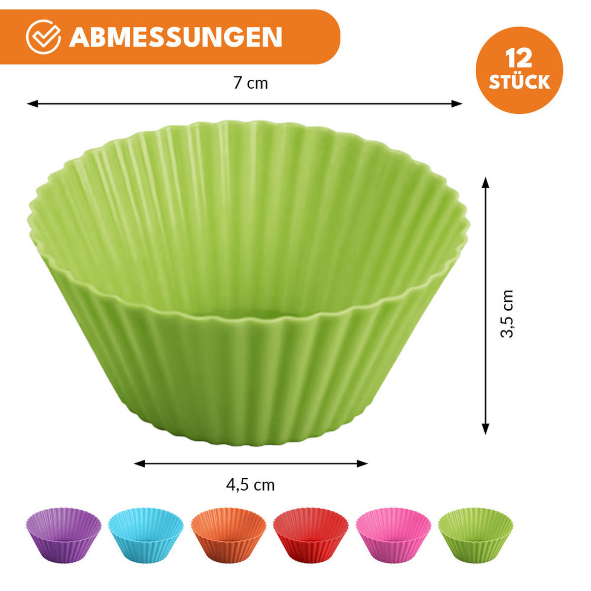 MUFFINFORM Silikon Muffinförmchen Set 12 Stück - Multicolor, Kunststoff (4.5/3.5/7cm) - KRUMAD