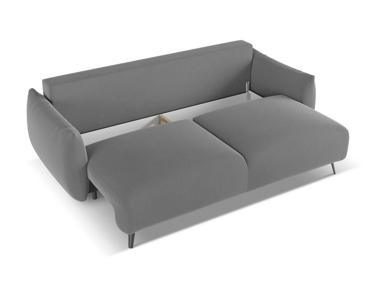 3-SITZER SOFA mit Schlaffunktion Samt Stoff Grau - Schwarz/Grau, Textil/Metall (230/86/105cm) - Makamii