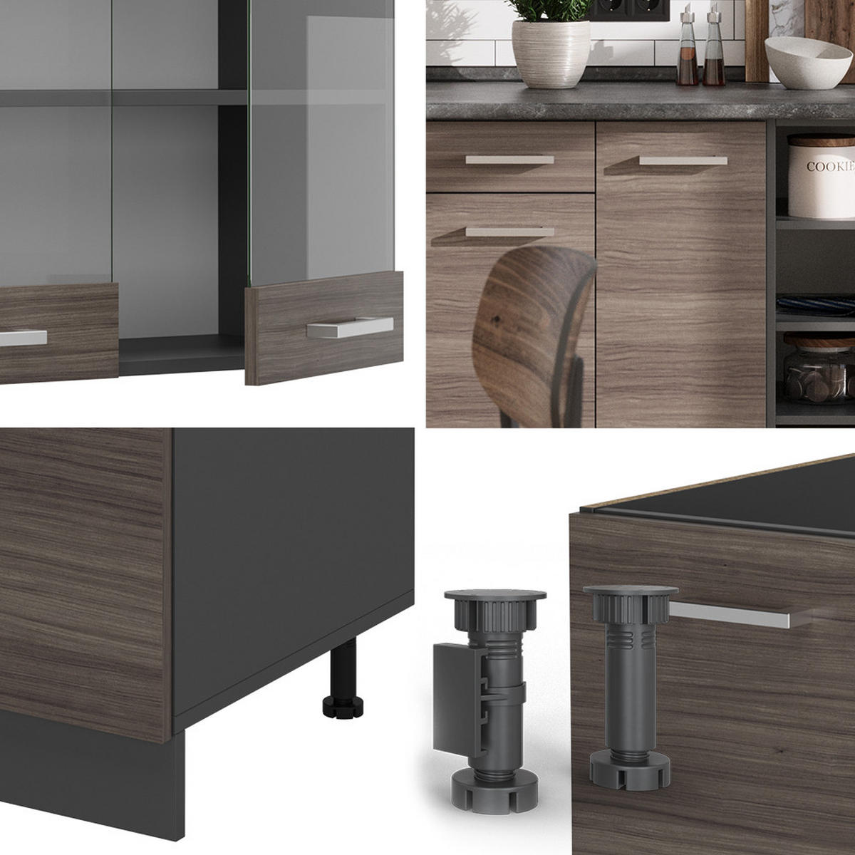 KÜCHENZEILE R-Line Edelgrau/Anthrazit 240 cm , AP Marmor - Anthrazit/Braun, Holzwerkstoff (240/81.6/60cm) - Vicco