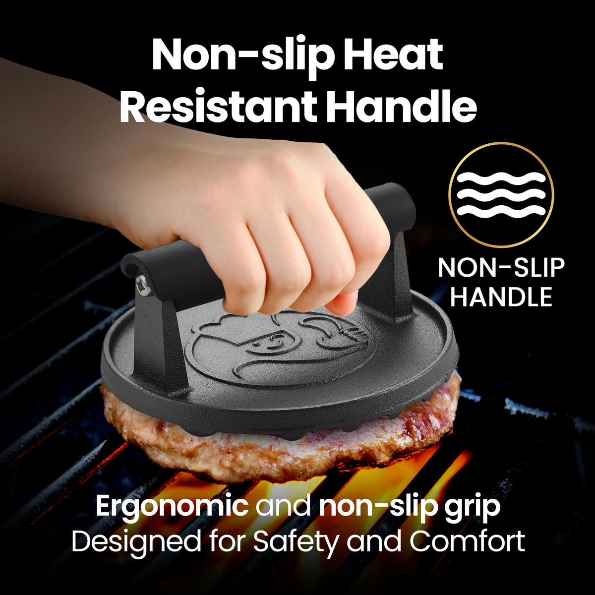 BURGERPRESSE Gusseisen,Burgerpresse, Gusseisen, Schwarz, 2lb schwere Smash-Burger-Presse - Schwarz, Metall (15.2/6.5/15.2cm) - Gourmet Easy