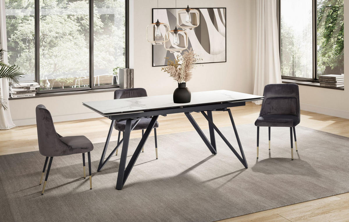 ESSTISCH Ausziehbar Keramik Glas Marmoroptik Rechteckig Groß, Weiß 180x95x76 cm - Schwarz/Weiß, Keramik/Metall (95/180/76cm) - KADIMA DESIGN