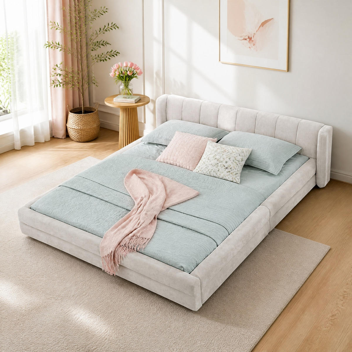 POLSTERBETT 140/200 cm in Beige Chenille mit Gepolstertem Kopfteil - Beige, Holzwerkstoff/Textil (140/200cm) - CHICFURN