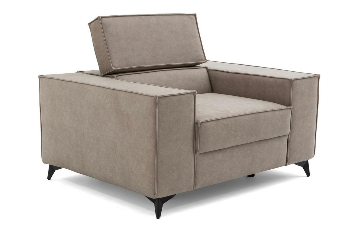 SESSEL PURE mit verstellbare Kopfstütze Velours Creme - Creme/Schwarz, Holz/Textil (174/94/99cm) - Muffo