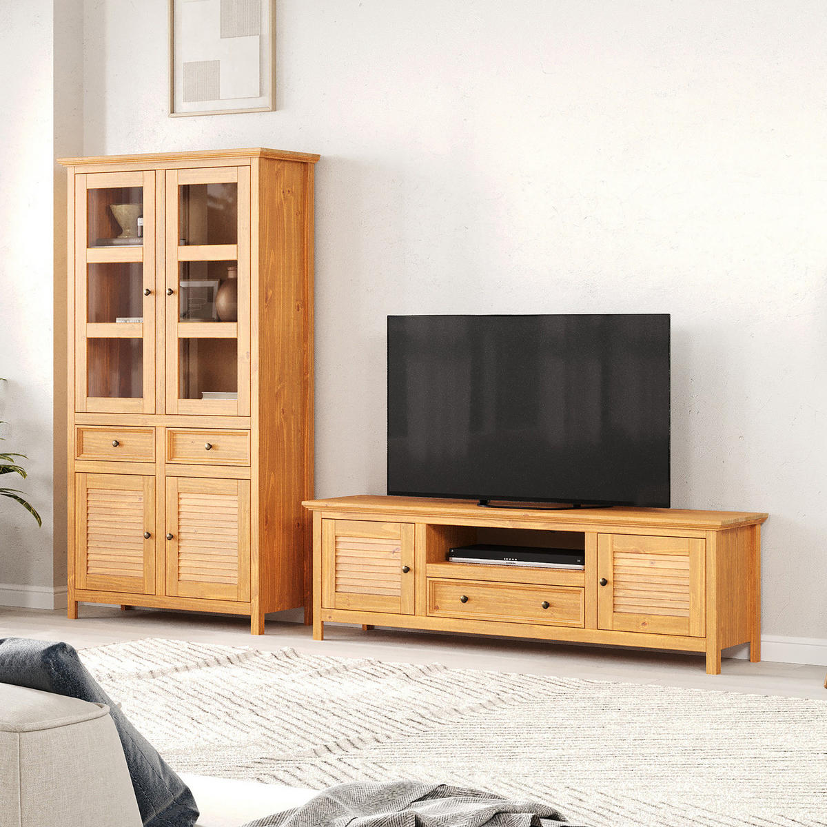 MASSIVES TV-LOWBOARD - Kiefer massiv - 180 cm - Braun/Kieferfarben, Holz/Metall (180/55/42cm) - home24