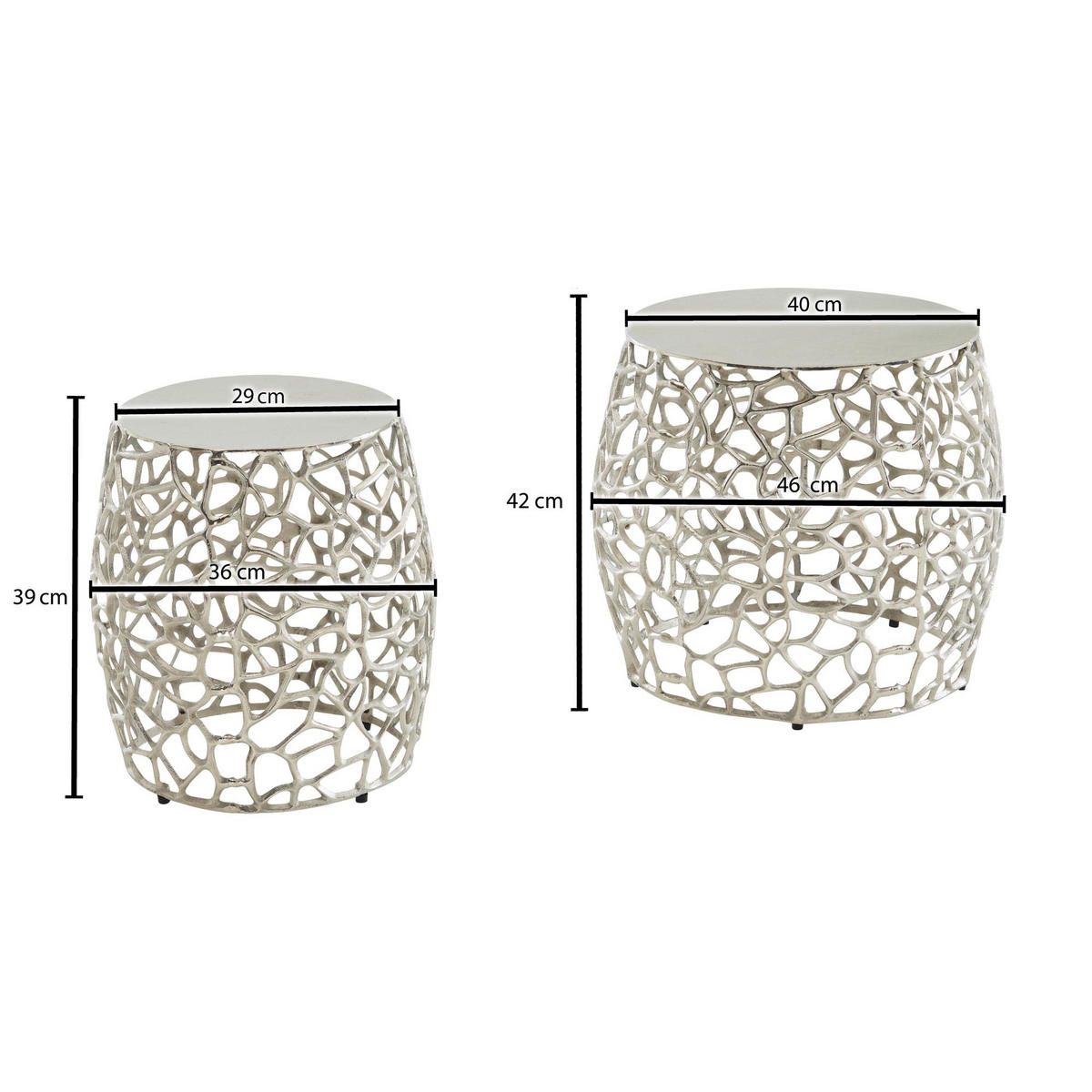 BEISTELLTISCH Set – Silber Aluminium Aststruktur vielseitig einsetzbar - Silberfarben, Metall (46/46/42cm) - KADIMA DESIGN