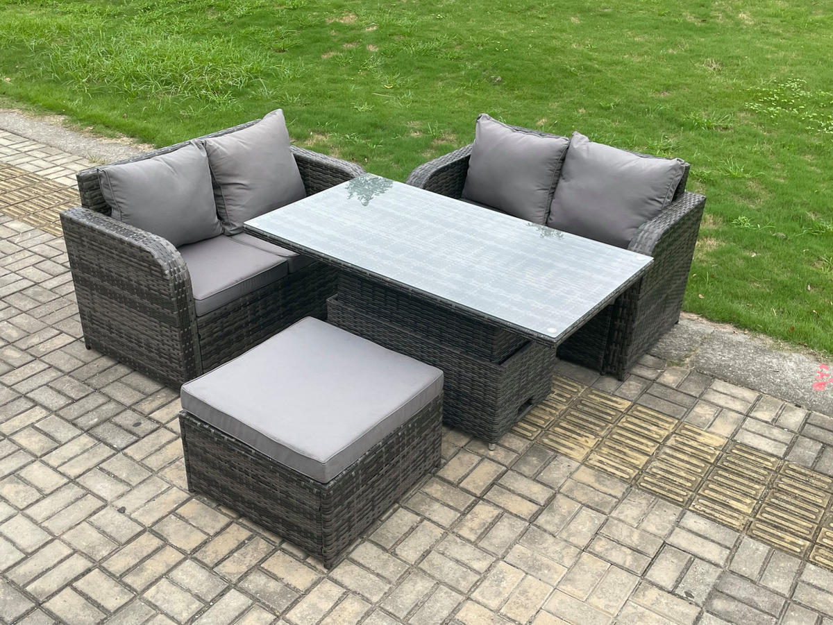 GARTENMÖBELSET Polyrattan 5-Sitzer - Dunkelgrau, Metall - Fimous