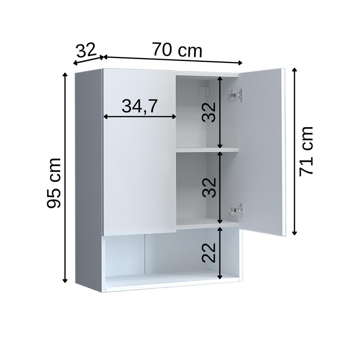 WASCHMASCHINENSCHRANK Atlantic V 70cm Breit, 95cm Hoch - Weiß, Holzwerkstoff (70/95/32cm)