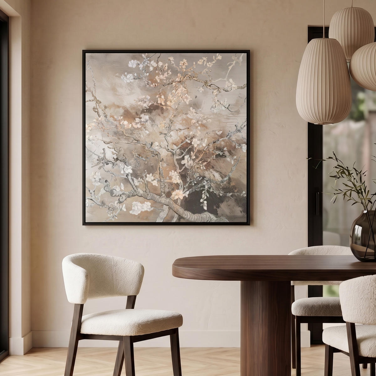 LEINWAND Bilder mit Rahmen - Mandelblüte - Kunst - Van Gogh - Beige - Abstrakt - 90x90 - Braun, Textil (90/90cm) - MuchoWow