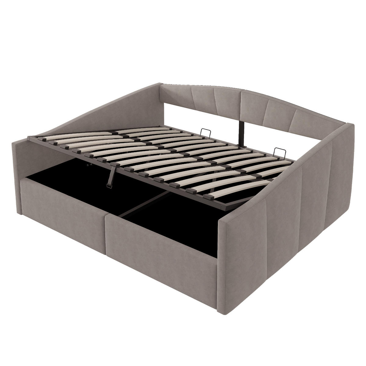 POLSTERBETT 140/200 cm mit hydraulischer Lagerung und Armlehnen in Grau - Dunkelgrau, Leder (140/200cm) - OKWISH