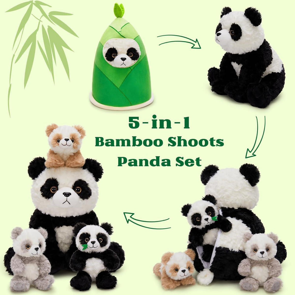 PLÜSCHTIER-SET Panda mit Bambustasche 5-teilig - Multicolor, Textil (30/44cm)