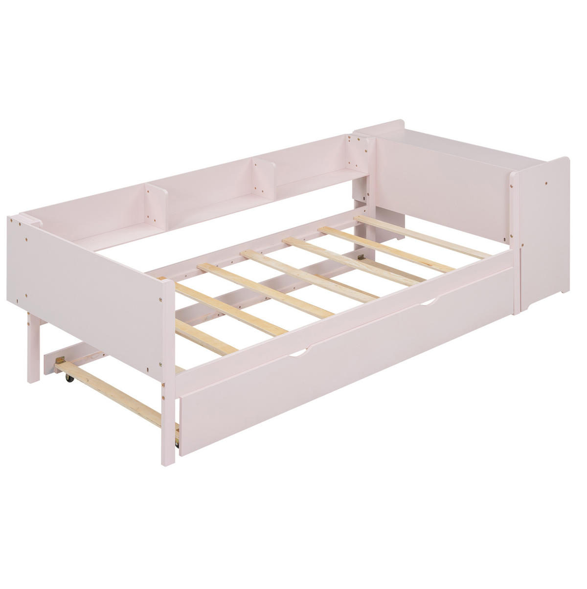 POLSTERBETT aus Kiefernholz 90x200 cm in Rosa mit Rollbett & Schreibtisch - Rosa, Holz (90/200cm) - Modfu
