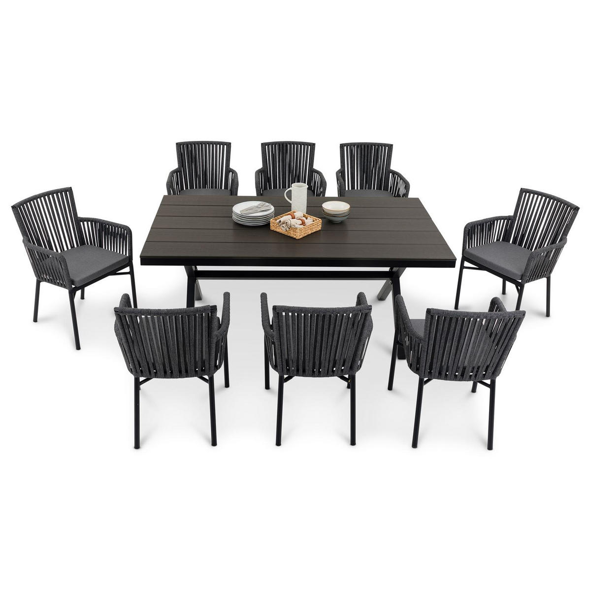 GARTENMÖBEL SET AFUERA 9er Set grau, schwarz - Grau, Kunststoff - IDIMEX