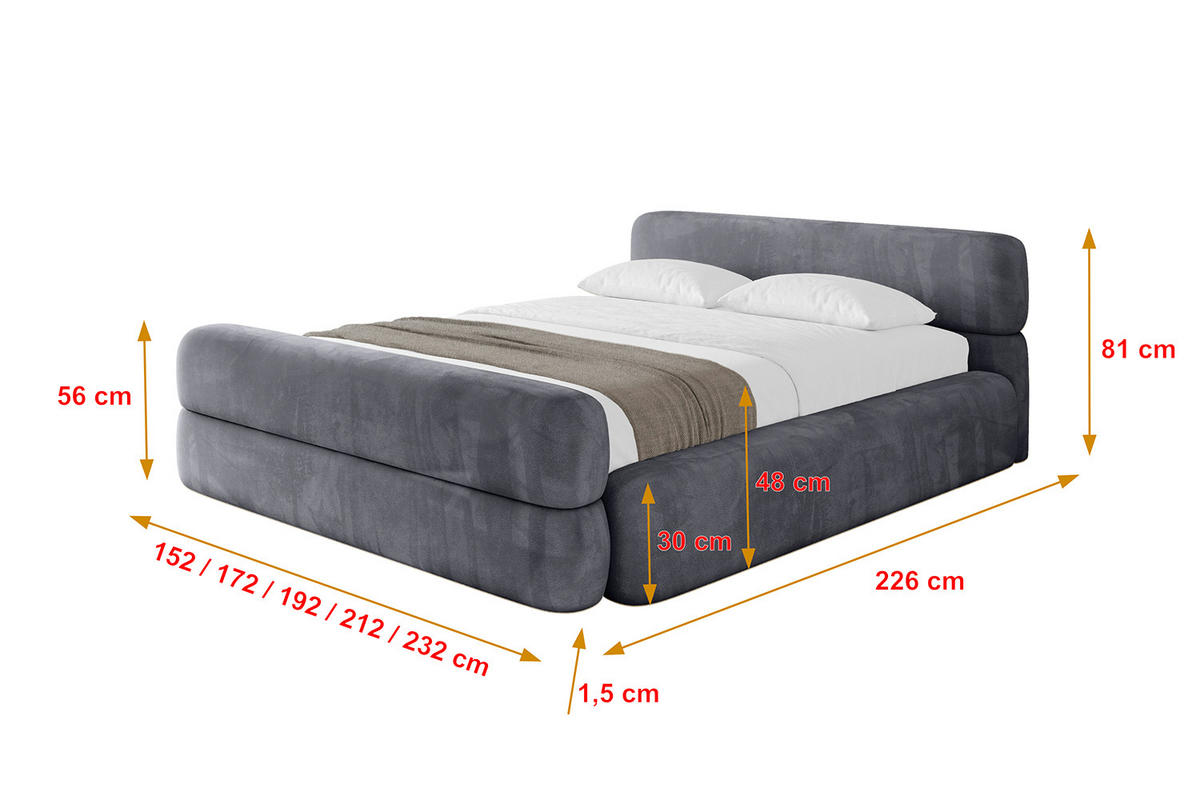 POLSTERBETT mit Bettkasten, Fußteil und Lattenrost, Boxbett ohne Matratze - ENORA-Z-V1 160x200 Dunkelgrau - Dunkelgrau, Holzwerkstoff/Textil (160/200cm) - ALTDECOR