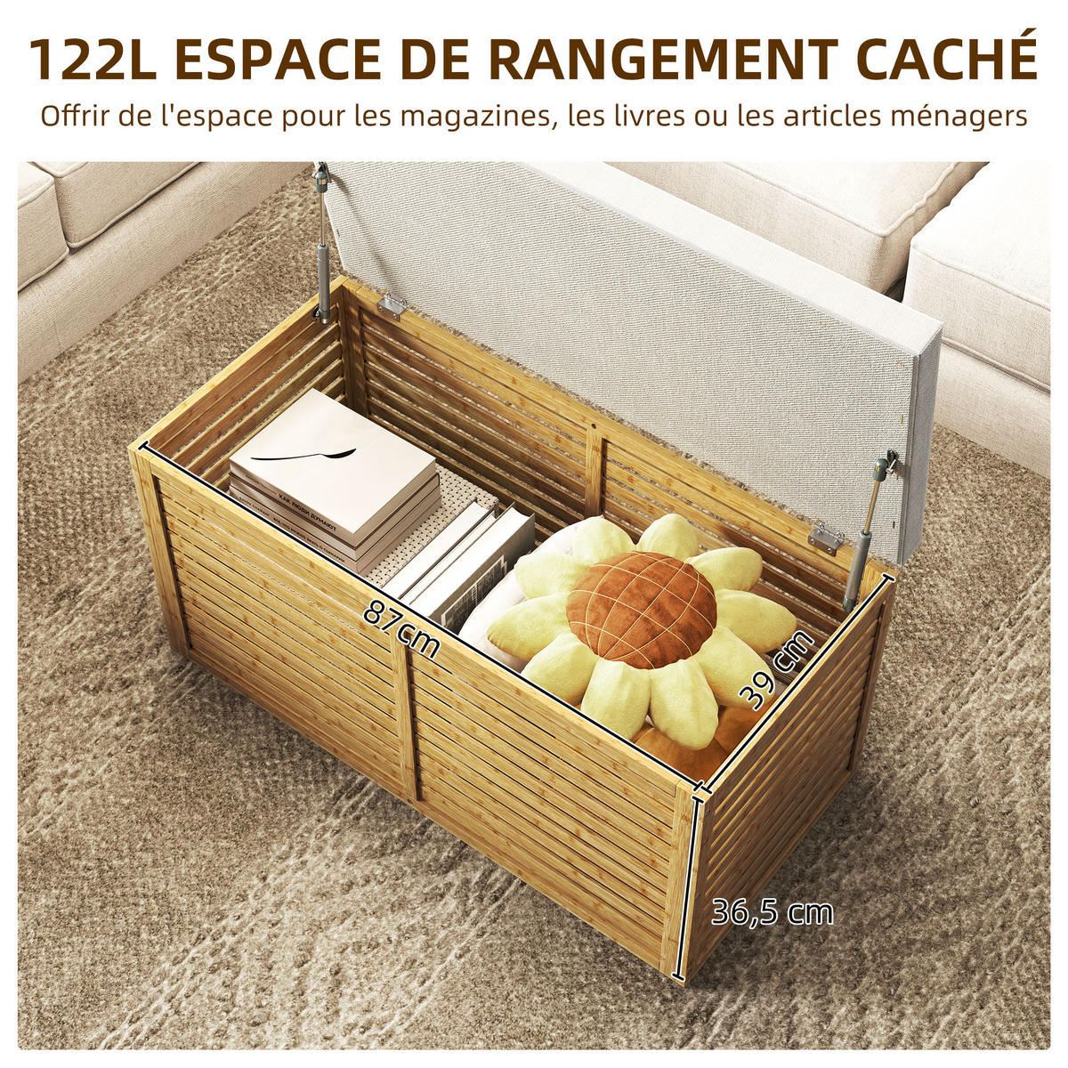 TRUHENBANK DE-16460 mit Bambusrahmen und Gasdruckfedern Natur - Naturfarben, Naturmaterialien (90/43/42cm) - ComfortXL