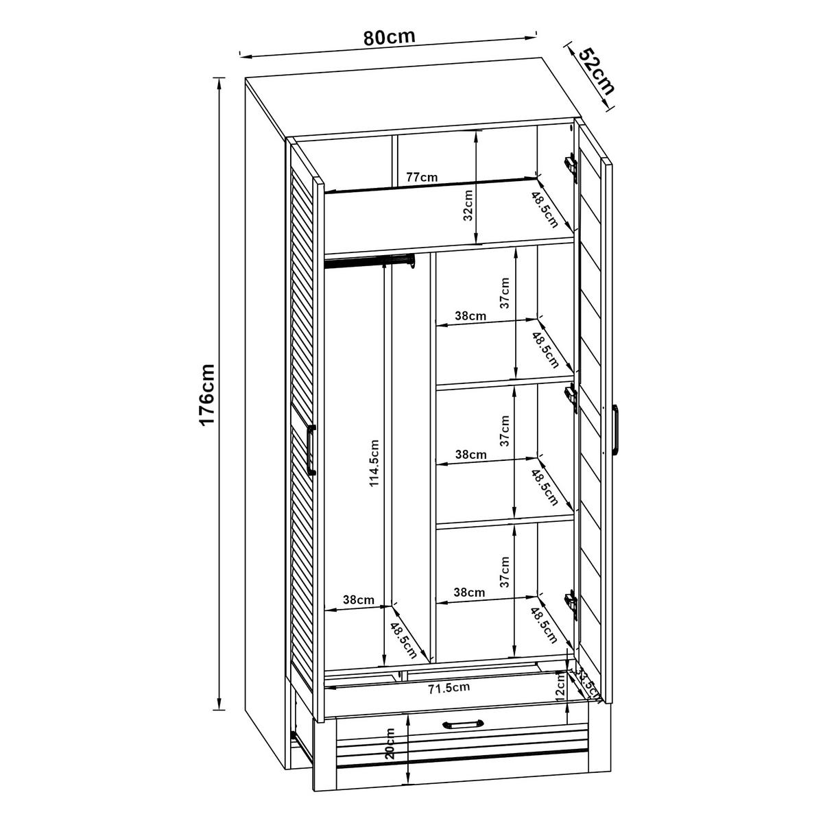 KLEIDERSCHRANK Finning - Weiß, Holzwerkstoff (80/176/52cm) - [en.casa]