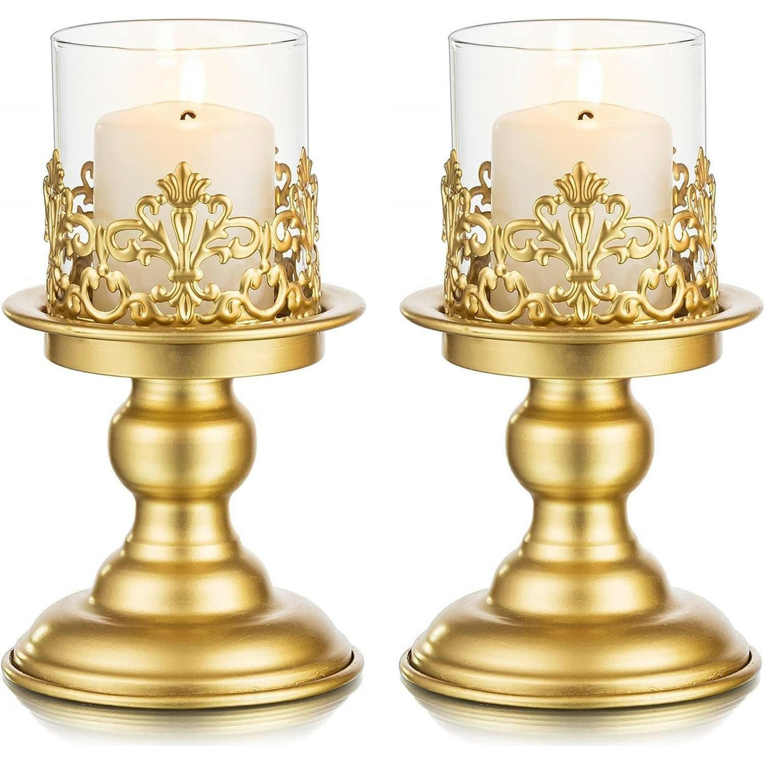 KERZENSTÄNDER 2-teiliges Set Gold Metall mit Glas - Goldfarben, Metall (11.5/20.5/11.5cm)