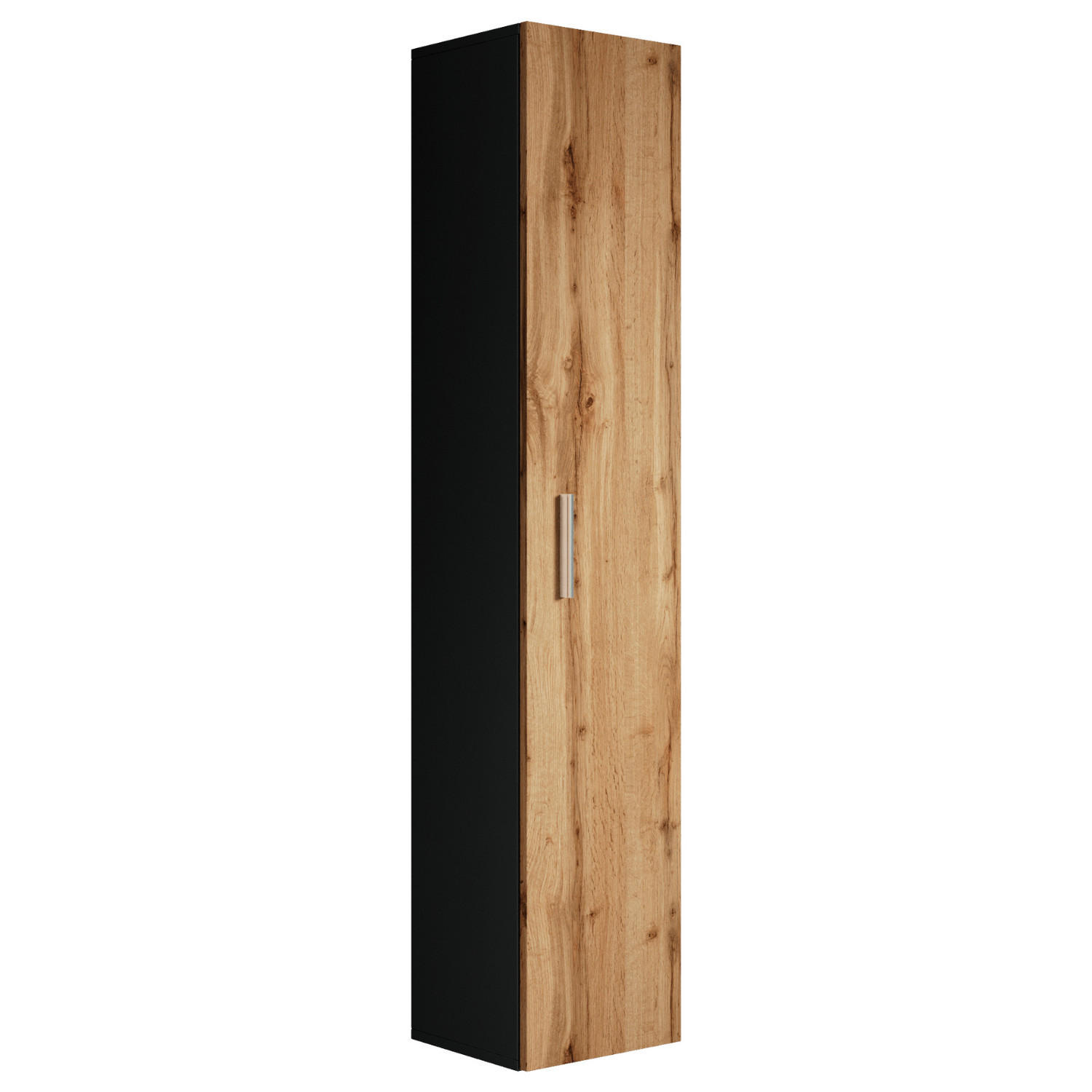 BADEZIMMERSCHRANK Pluto mit 1 Tür Schwarz Matt / Eiche - 30 x 30 x 150 cm - Eichefarben/Schwarz, Holz (30/150/30cm) - Badplaats