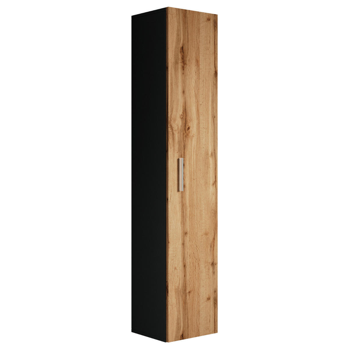 BADEZIMMERSCHRANK Pluto mit 1 Tür Schwarz Matt / Eiche - 30 x 30 x 150 cm - Eichefarben/Schwarz, Holz (30/150/30cm) - Badplaats