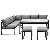 GARTENSITZGRUPPE - Stahl / Polyester - Schwarz / Grau - 5-teilig - Schwarz/Grau, Glas/Textil - home24