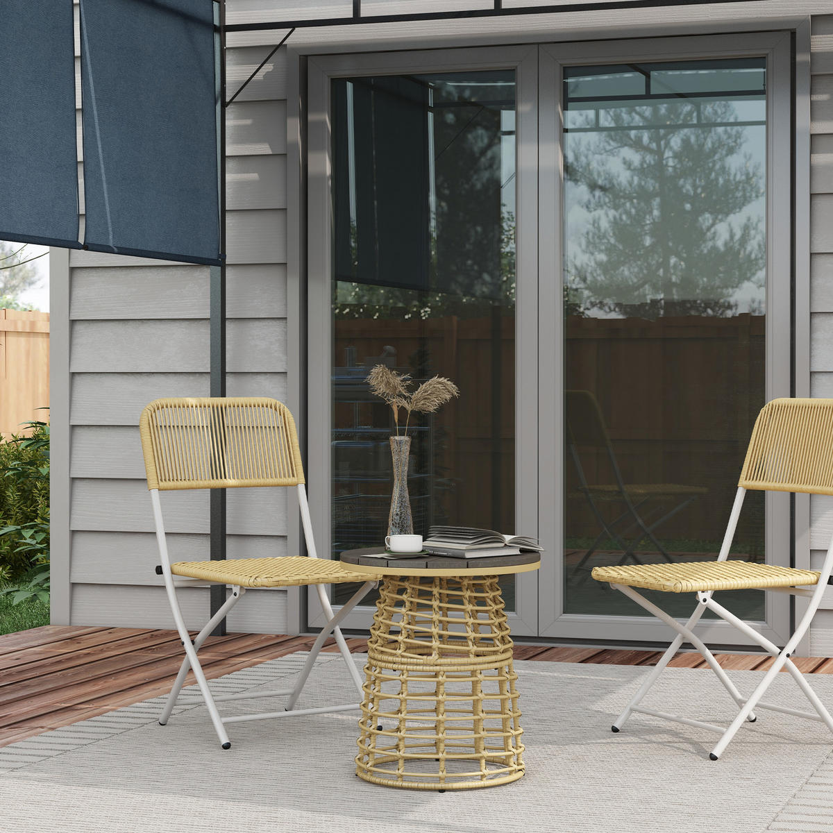 GARTENBEISTELLTISCH DE-13585 rund mit Composite-Platte Natur - Naturfarben, Kunststoff/Metall (45/45/50cm) - ComfortXL