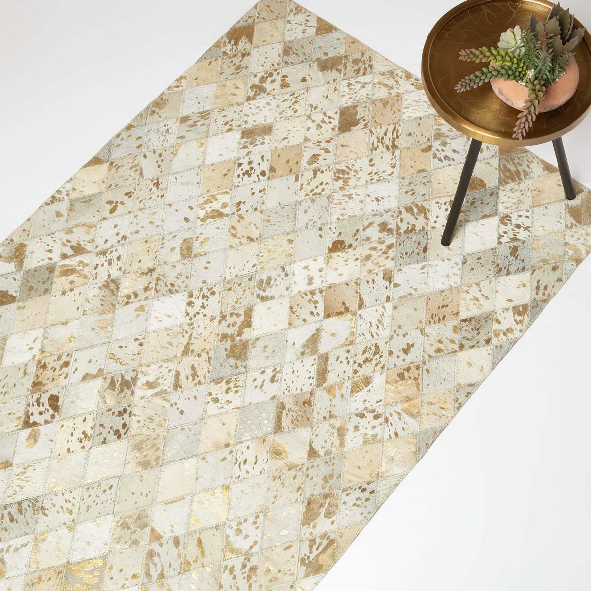 PATCHWORK-TEPPICH Leder, Rauten-Muster 90/150 cm - Multicolor, Leder/Textil (90/150cm) - Homescapes