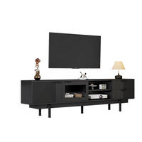 TV-LOWBOARD aus Spanplatte 200x40x50,5 cm Schwarz mit 2 Türen, 2 Schubladen und Ablagefächern - Schwarz, Holzwerkstoff (200/50.5/40cm) - Modfu