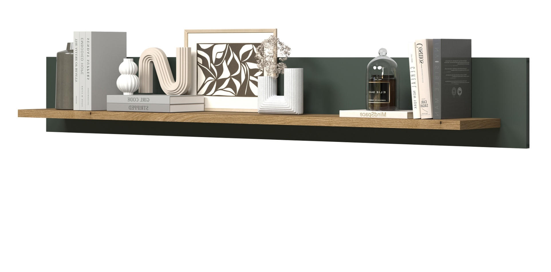 WANDBOARD grün, Evoke Eiche Landhaus, Wandregal 156 cm - Eichefarben/Grün, Holzwerkstoff (156/22/22cm) - Top.Furn